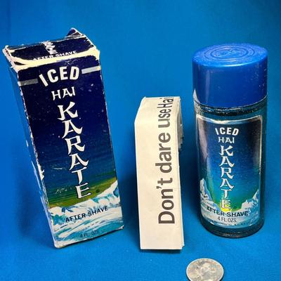 VINTAGE ICED HAI KARATE AFTER SHAVE NEW IN BOX WITH SPECIAL "SAFETY INSTRUCTIONS"