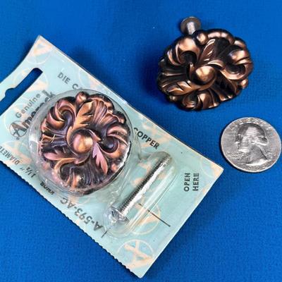 FANCY ANTIQUE COPPER FINISH DRAWER PULLS X 2- ONE NEW IN PACKAGE 