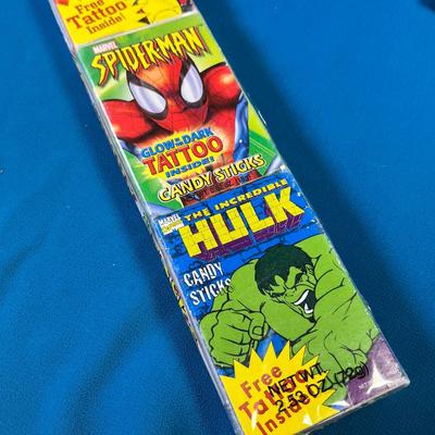 4-PACK MARVEL COMICS CANDY STICKS PACK WITH FREE TATTOO INSIDE EACH- UNOPENED