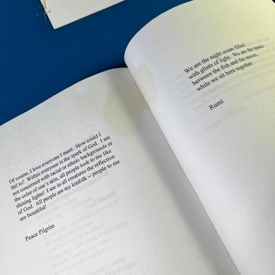 SET OF 10 BOOKLETS ON VARIOUS SPIRITUAL SUBJECTS w/ QUOTES & GOLD HAND SEWN BINDINGS