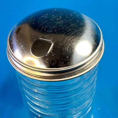 GLASS SUGAR SHAKER WITH METAL FLIP TOP LID