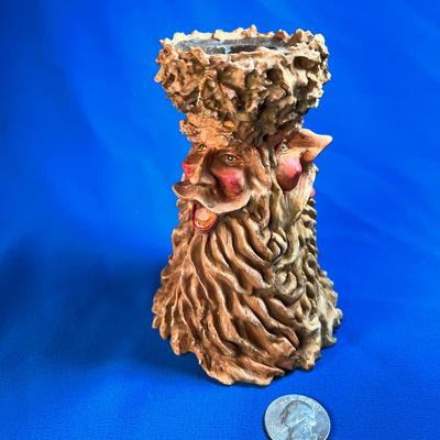 DEEPLY CARVED OLD MAN IN A TREE TRUNK CANDLEHOLDER 