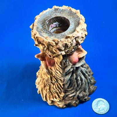 DEEPLY CARVED OLD MAN IN A TREE TRUNK CANDLEHOLDER 