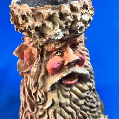 DEEPLY CARVED OLD MAN IN A TREE TRUNK CANDLEHOLDER 
