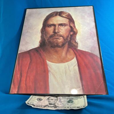 FRAMED PRINT OF JESUS IN RED ROBE 