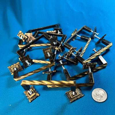 SET OF 12 ANTIQUE BRASS FINISH DRAWER/DOOR HANDLES/PULLS WITH INTERESTING BASES
