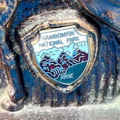 COPPERIZED HORSE FIGURE w/ ENAMLED GRAND CANYON NATIONAL PARK EMBLEM