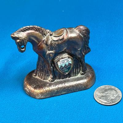 COPPERIZED HORSE FIGURE w/ ENAMLED GRAND CANYON NATIONAL PARK EMBLEM