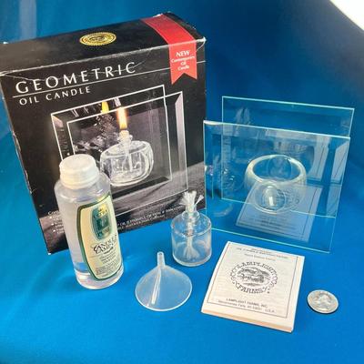 GLASS CONTEMPORARY OIL LAMP NEW IN BOX WITH OIL, FUNNEL AND INSTRUCTIONS