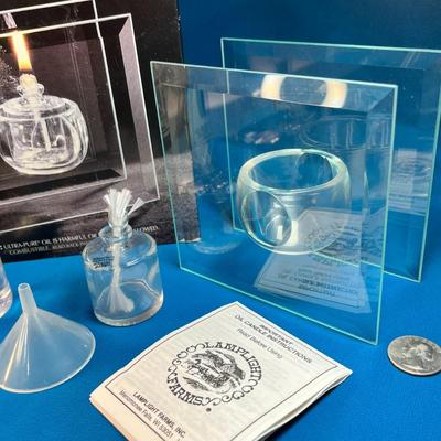 GLASS CONTEMPORARY OIL LAMP NEW IN BOX WITH OIL, FUNNEL AND INSTRUCTIONS