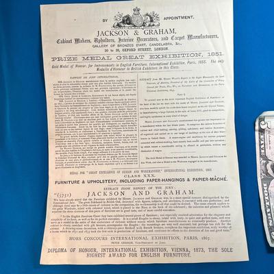 ANTIQUE BRITISH TWO-SIDED HAND BILL FOR JACKSON & GRAHAM FURNITURE COMPANY, OXFORD STREET