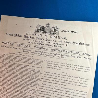 ANTIQUE BRITISH TWO-SIDED HAND BILL FOR JACKSON & GRAHAM FURNITURE COMPANY, OXFORD STREET