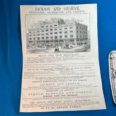 ANTIQUE BRITISH TWO-SIDED HAND BILL FOR JACKSON & GRAHAM FURNITURE COMPANY, OXFORD STREET