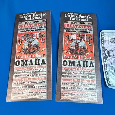 "A BRIEF HISTORY OF UNION PACIFIC RAILROAD" BROCHURES w/VINTAGE STYLING, x 2