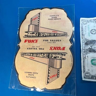 VINTAGE NEEDLE PACKET "VON'S COMPLETE SUPER FOOD MARKET" AD, MADE IN GERMANY