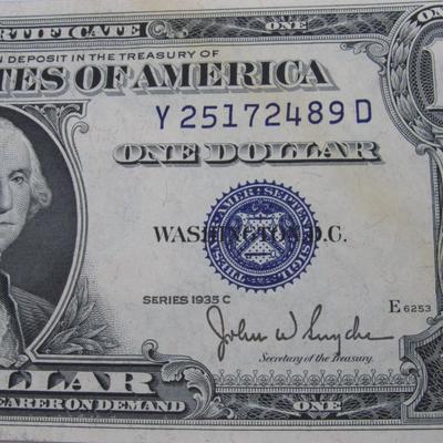 Series 1935 C $1.00 Bill Silver Certificate U.S. Blue Seal Bank Note