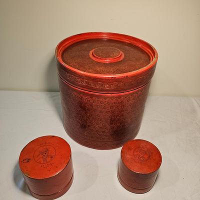 Lacquered Rice Box & Two Betel Nut Boxes (BS-JS)