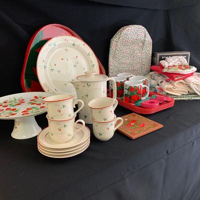 Epoch Strawberry Time Tea Cups and Pitcher plus other Strawberry Themed Treasures (K-KW)