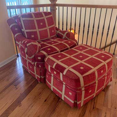 Sherrill Furniture Red Armchair with Ottoman (LR-KW)