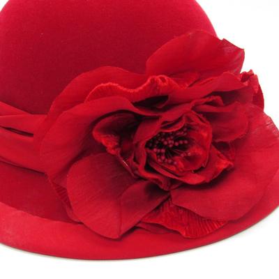 Vintage Red Bowler Hat with flower band by Atelier Mela