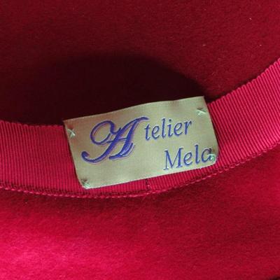 Vintage Red Bowler Hat with flower band by Atelier Mela