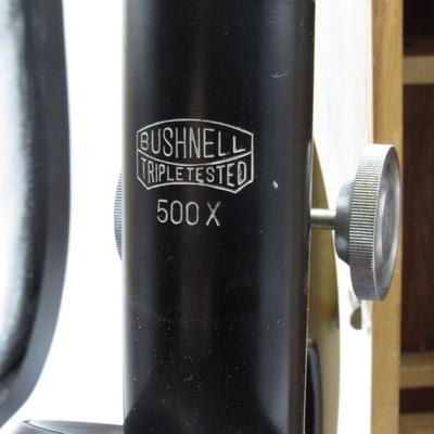 Vintage Bushnell Model 500x Student Microscope in Wood Box