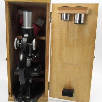 Vintage Bushnell Model 500x Student Microscope in Wood Box