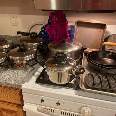 Cast Iron pans, bacon press and pots