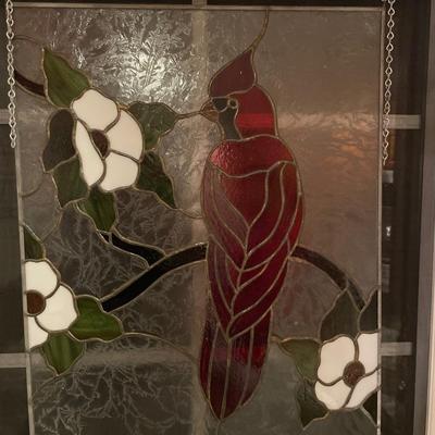 Cardinal stained glass window decor