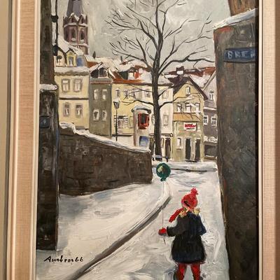 Child with balloon oil painting and 24 days to Christmas in German