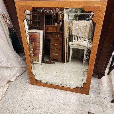 Etched oak mirror - large