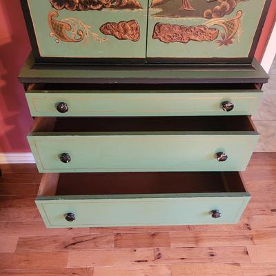Asian Style Hand Painted Chest with Drawers by Al Carlson Mfg. Co. (LR-CE)