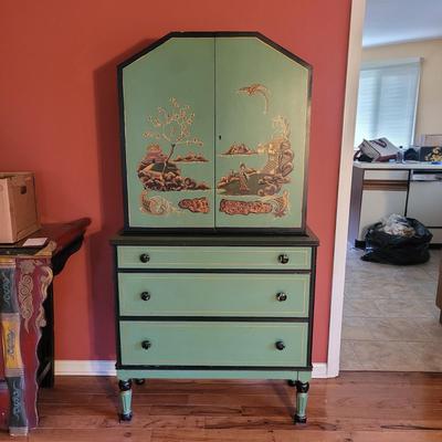 Asian Style Hand Painted Chest with Drawers by Al Carlson Mfg. Co. (LR-CE)