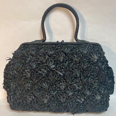 Vintage black straw purse handbag made in Italy