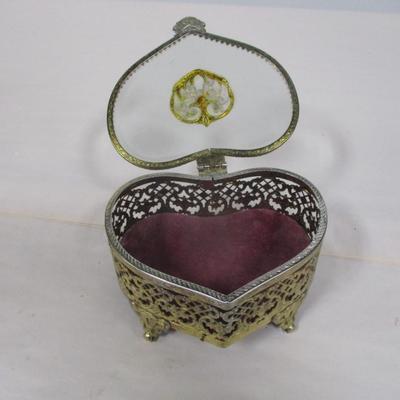 Vintage Ormolu Brass & Glass Jewelry Box