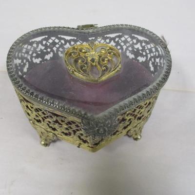 Vintage Ormolu Brass & Glass Jewelry Box