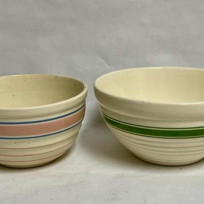 McCoy Vintage Pink & Blue Beehive Mixing Bowl and Green Stripe Mixing Bowl