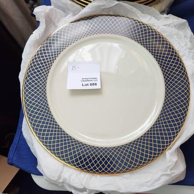15 Lenox China Charger Service Plates Blue Gold Ivory Georgetown