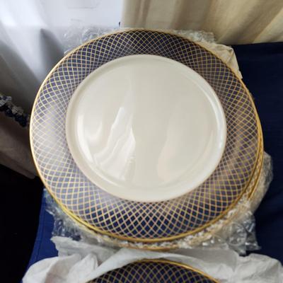 15 Lenox China Charger Service Plates Blue Gold Ivory Georgetown