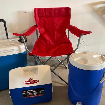 Coolers and red chair