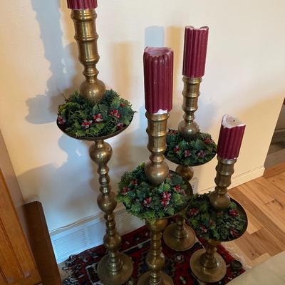 Tall floor length brass candle holders