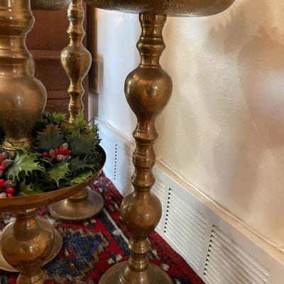 Tall floor length brass candle holders