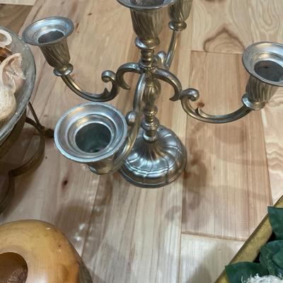 W. German candleabra and wood candle holder