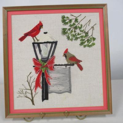 Framed Needlework Cardinal Art 19 3/4