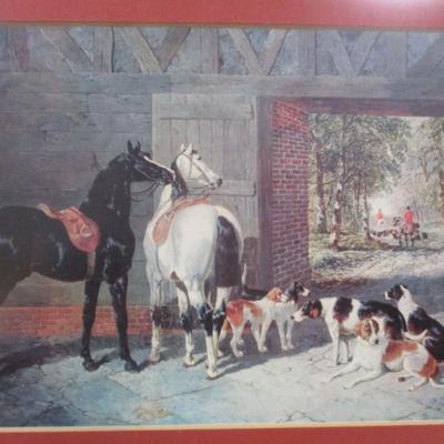 Framed Horses & Dogs Artwork Approx 17 1/2