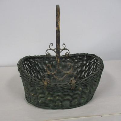Vintage Metal Handled Wicker Basket