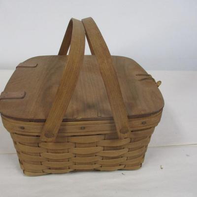 Splint Wood Basket with Wooden Lid and Handles