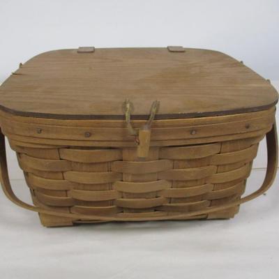 Splint Wood Basket with Wooden Lid and Handles