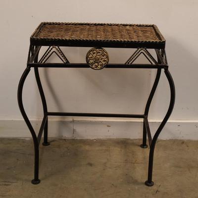 Metal End Table with Woven Top