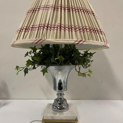 Pair of Metal Table Lamps with Marble Bases and Artificial Ivy
